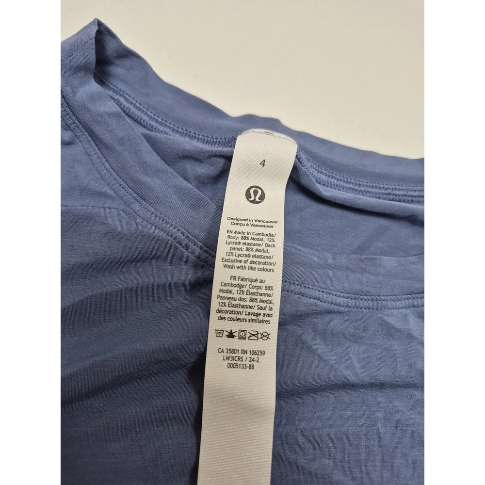 Lululemon Shirt Womens 4 Blue Long Sleeve Lightweight Modal Stretch Yoga Top